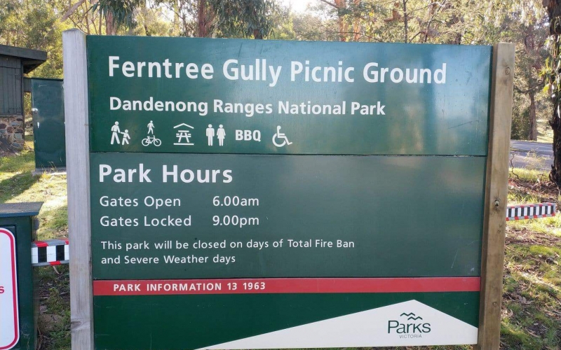 The Ferntree Gully Picnic Ground is at the bottom entry to the famous 1,000 steps.