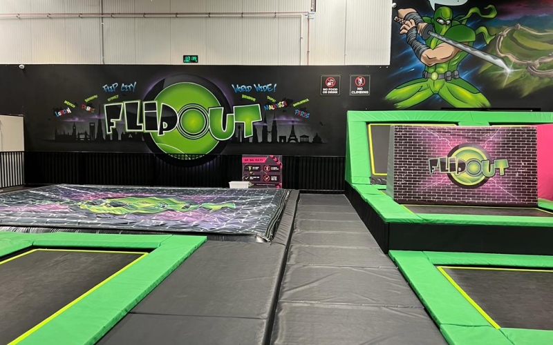 Flipout is a kids mega playground with rock climbing, trampolines, play equipment and much more.