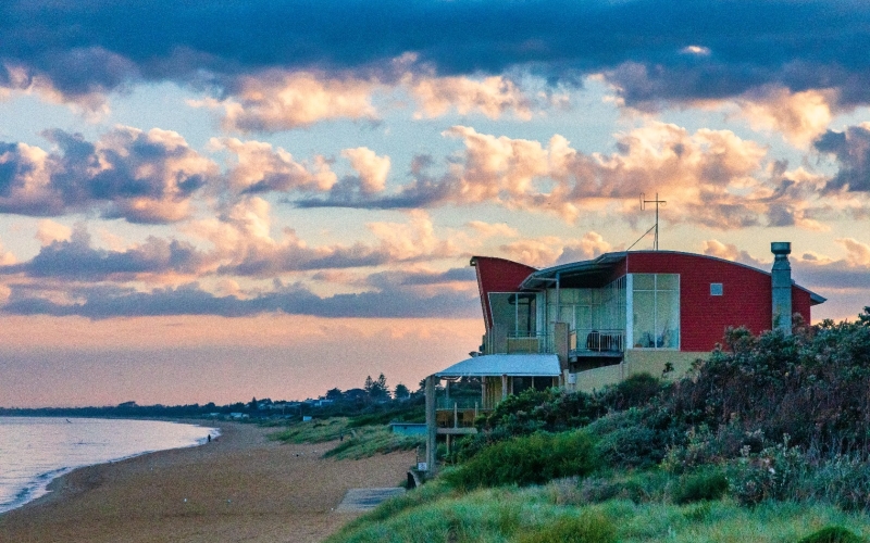 Frankston beachfront on a late afternoon as the sunsets.