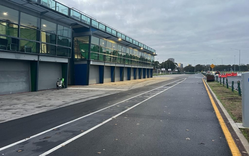 This is the pit lane where the formula 1 cars stop and exchange.