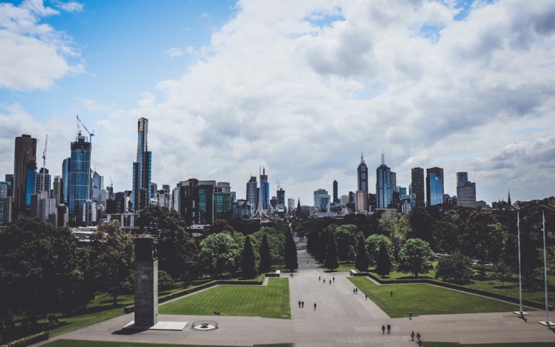 City view from the Shrine of Remembrance at the Royal Botanic Gardens.